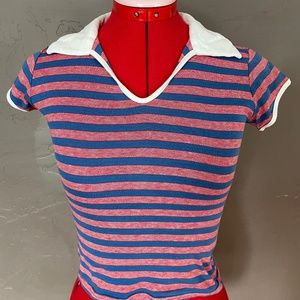 Vintage Womens 1970s Gap Brand Collared Short Sleeve Striped Polo Shirt